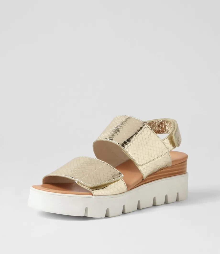 Rillow Gold White Mirror Leather Sandals