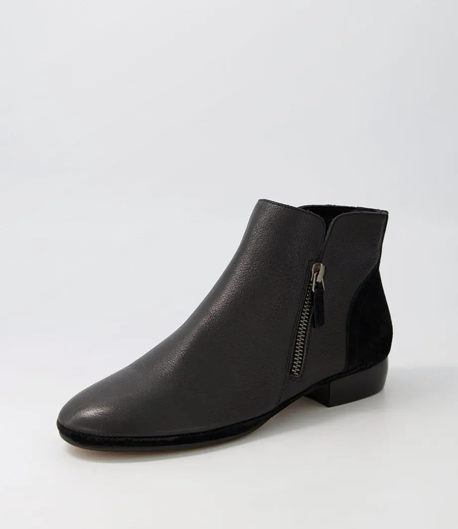 Ronele Black Leather Suede Ankle Boots