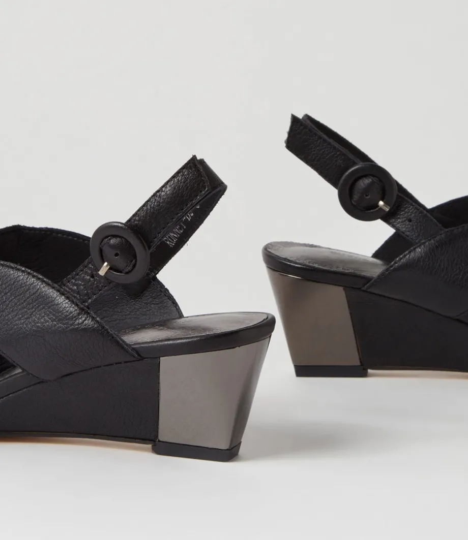 Ronney Black Leather Sandals