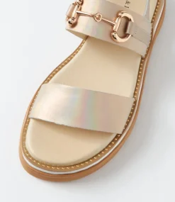 Sabri Gold Petrol Shrunken Leather Sandals