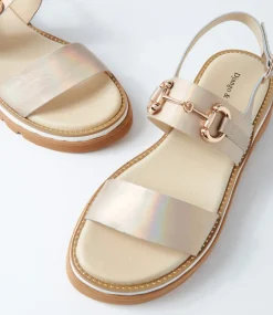 Sabri Gold Petrol Shrunken Leather Sandals
