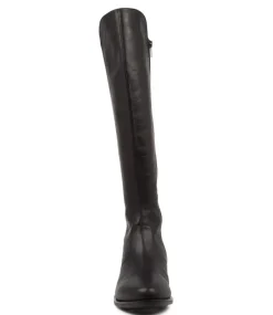 Sallies Xf Black Stretch Leather Knee High Boots