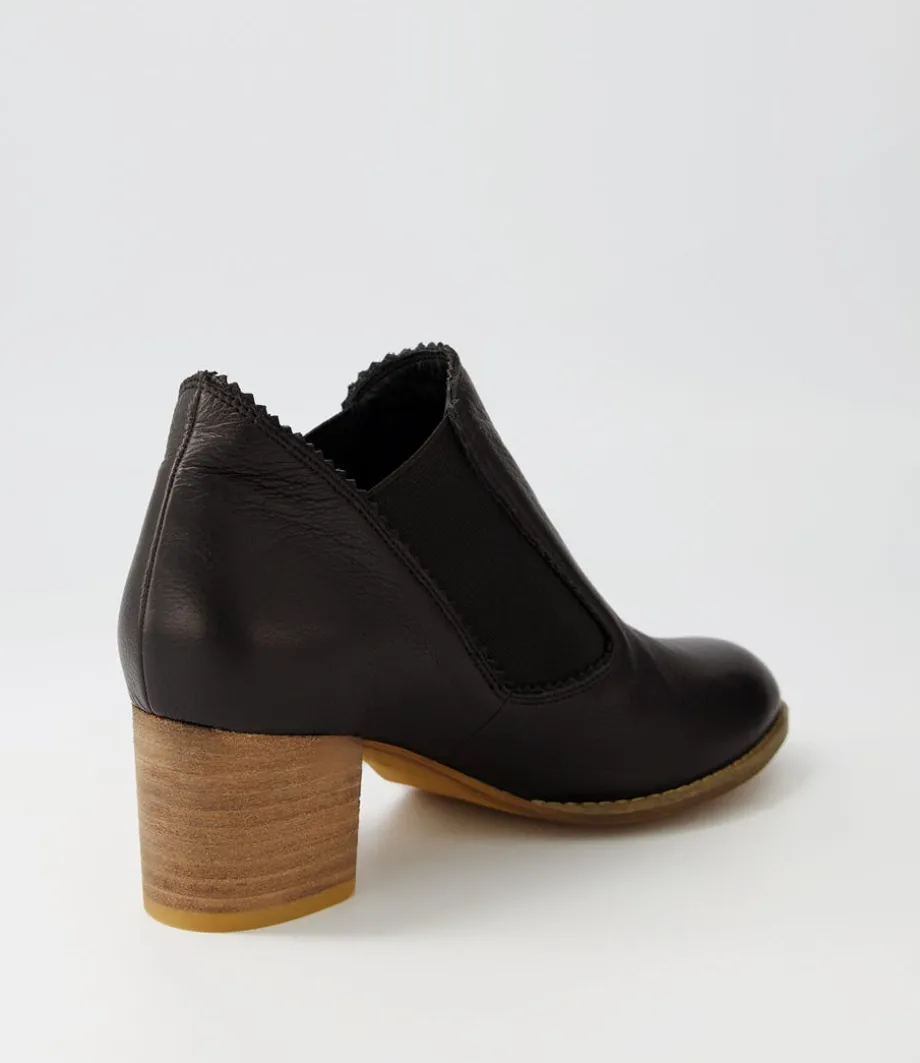 Salman Black Natural Heel Leather Ankle Boots