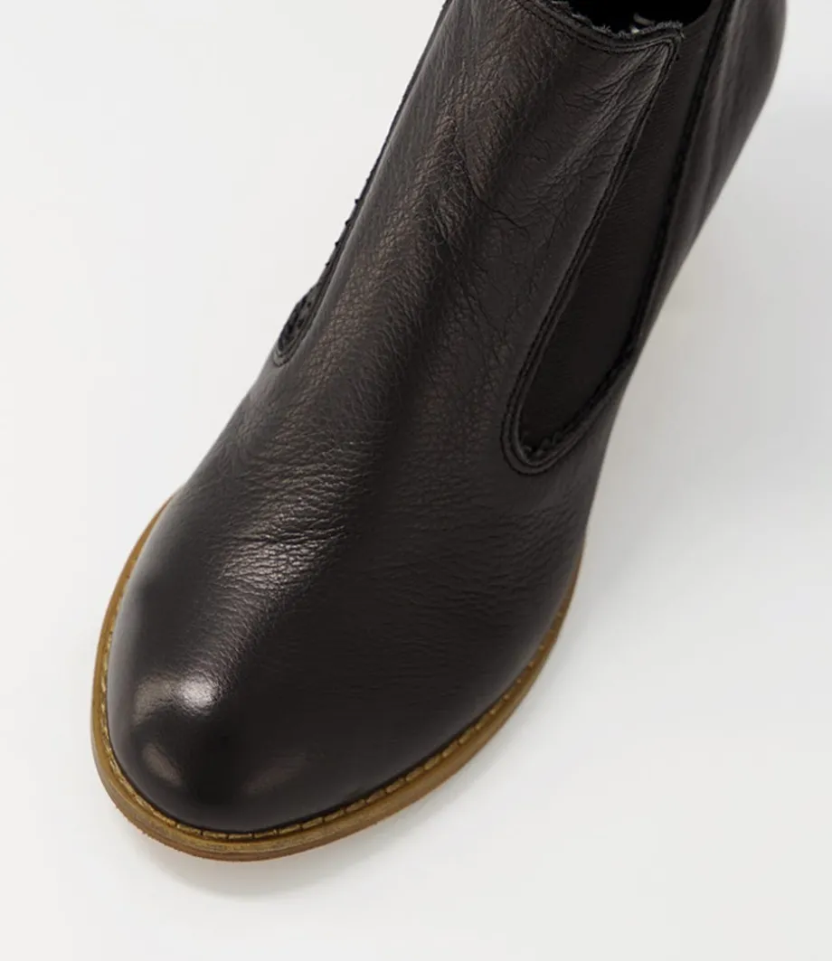 Salman Black Natural Heel Leather Ankle Boots