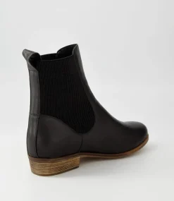 Satima Black Leather Elastic Ankle Boots
