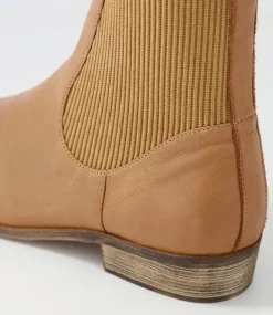Satima Dark Tan Leather Elastic Ankle Boots