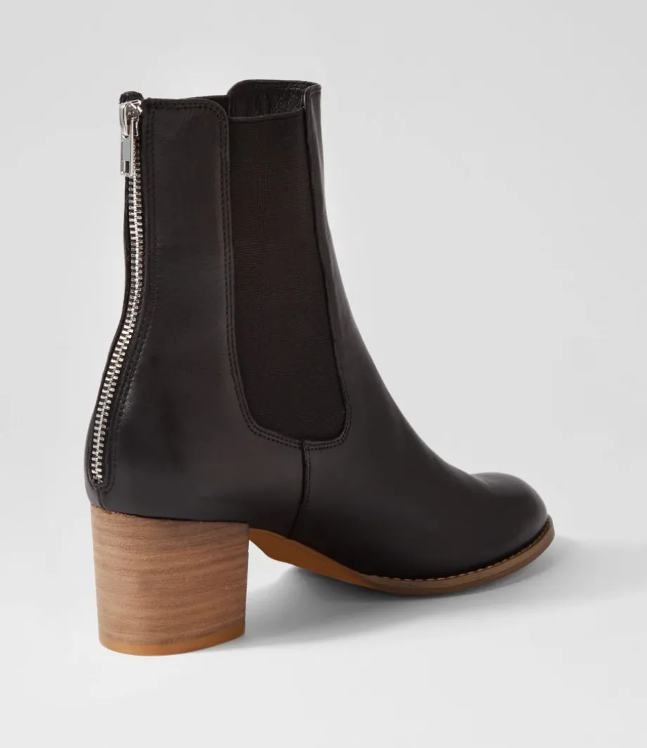 Sebasy Black Natural Heel Leather Chelsea Boots