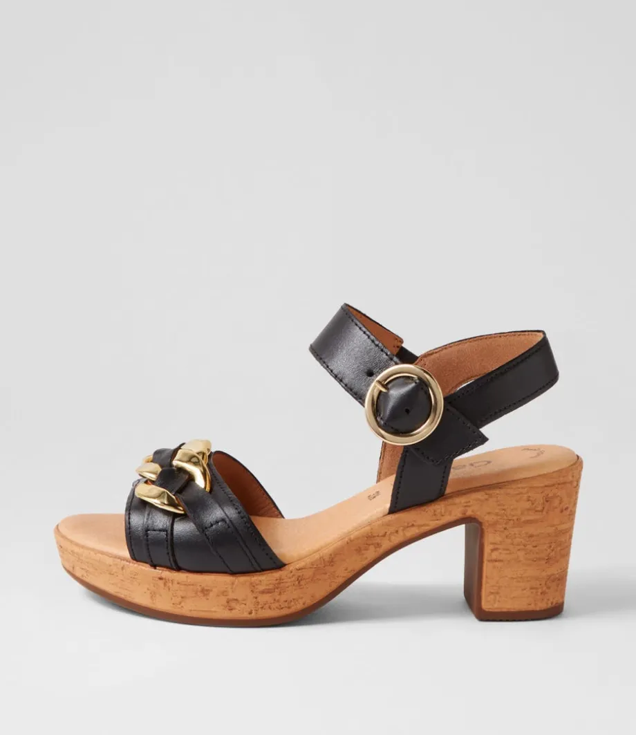 Sente Schwarz Gold Leather Sandals