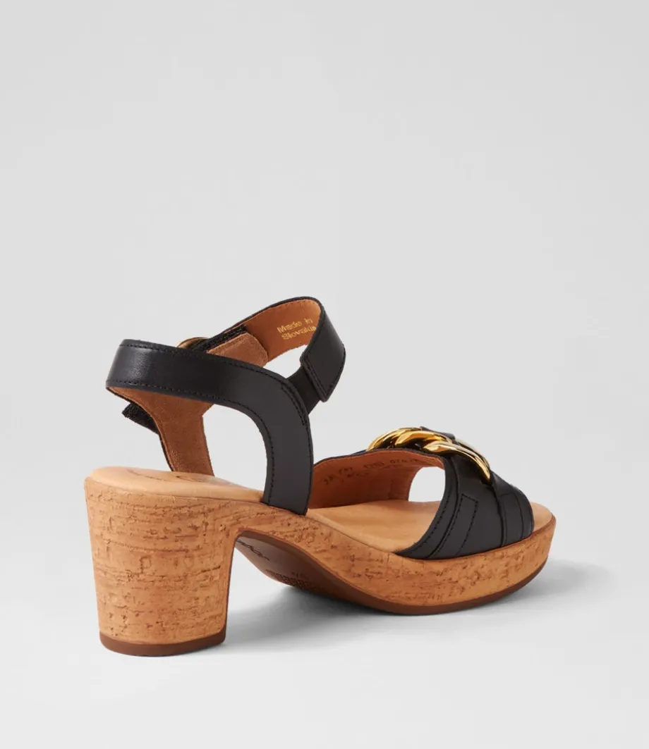 Sente Schwarz Gold Leather Sandals