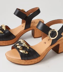 Sente Schwarz Gold Leather Sandals