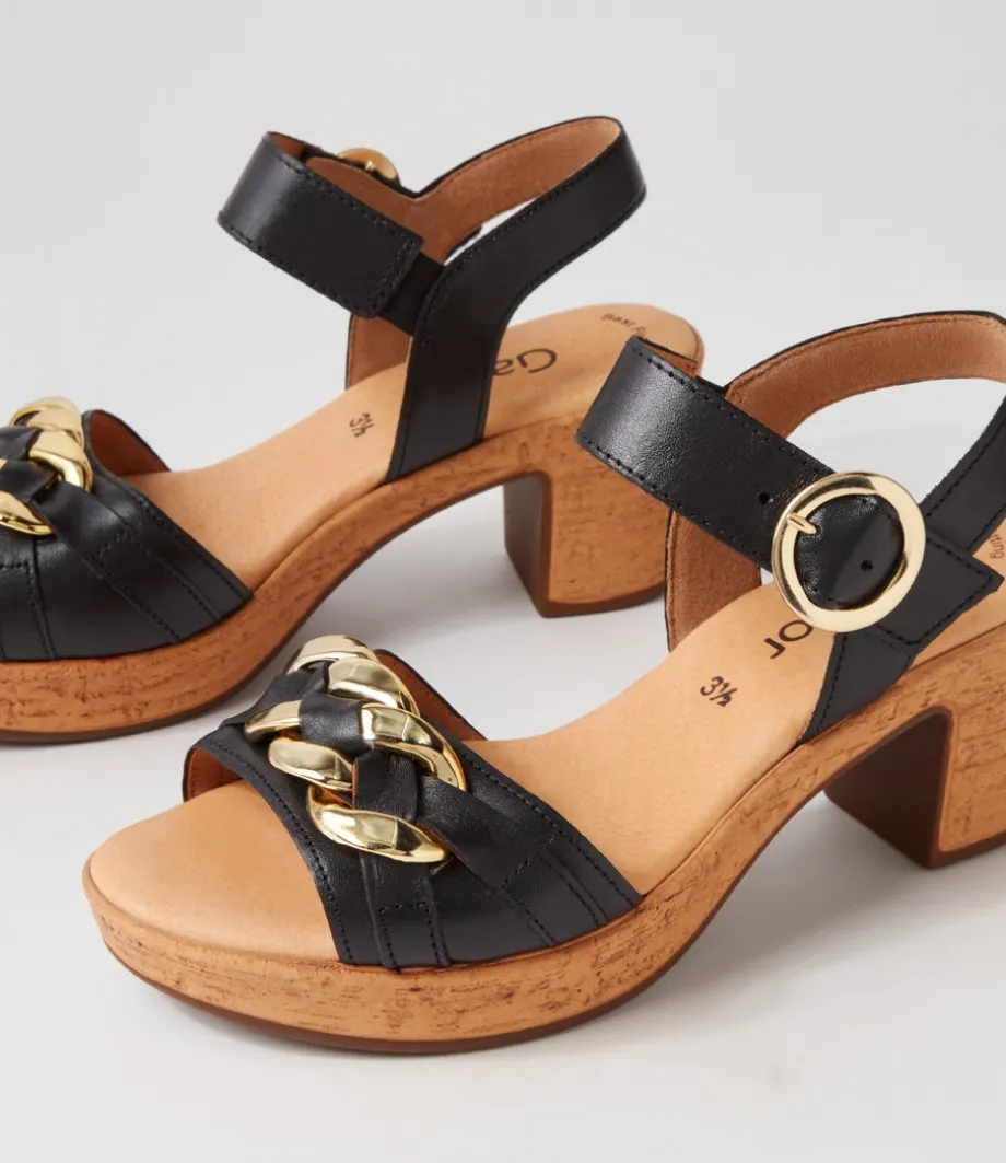 Sente Schwarz Gold Leather Sandals