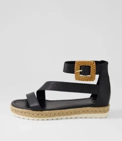 Sisel Black Natural Leather Buckle Espadrilles