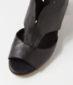 Sunnier New Black Natural Heel Leather Sandals