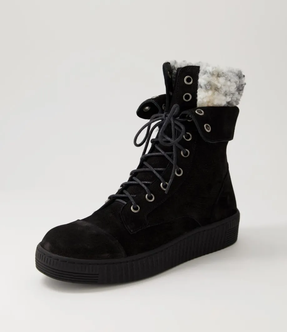 Tombi Black Grey Multi Nubuck Lace Up Boots