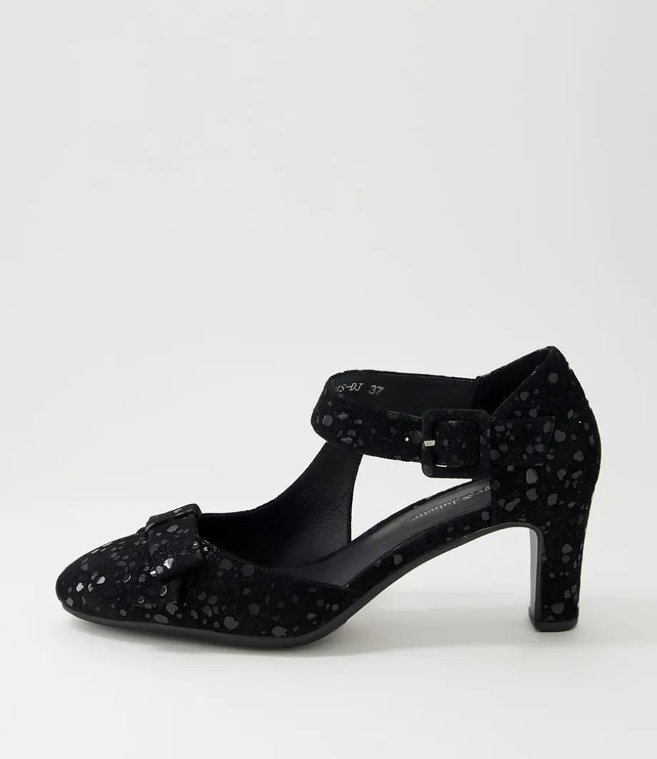 Tunis Black Sparkle Suede Mary Jane Heels