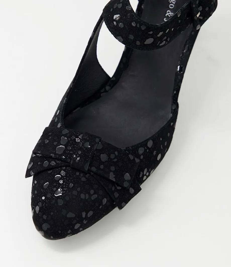 Tunis Black Sparkle Suede Mary Jane Heels