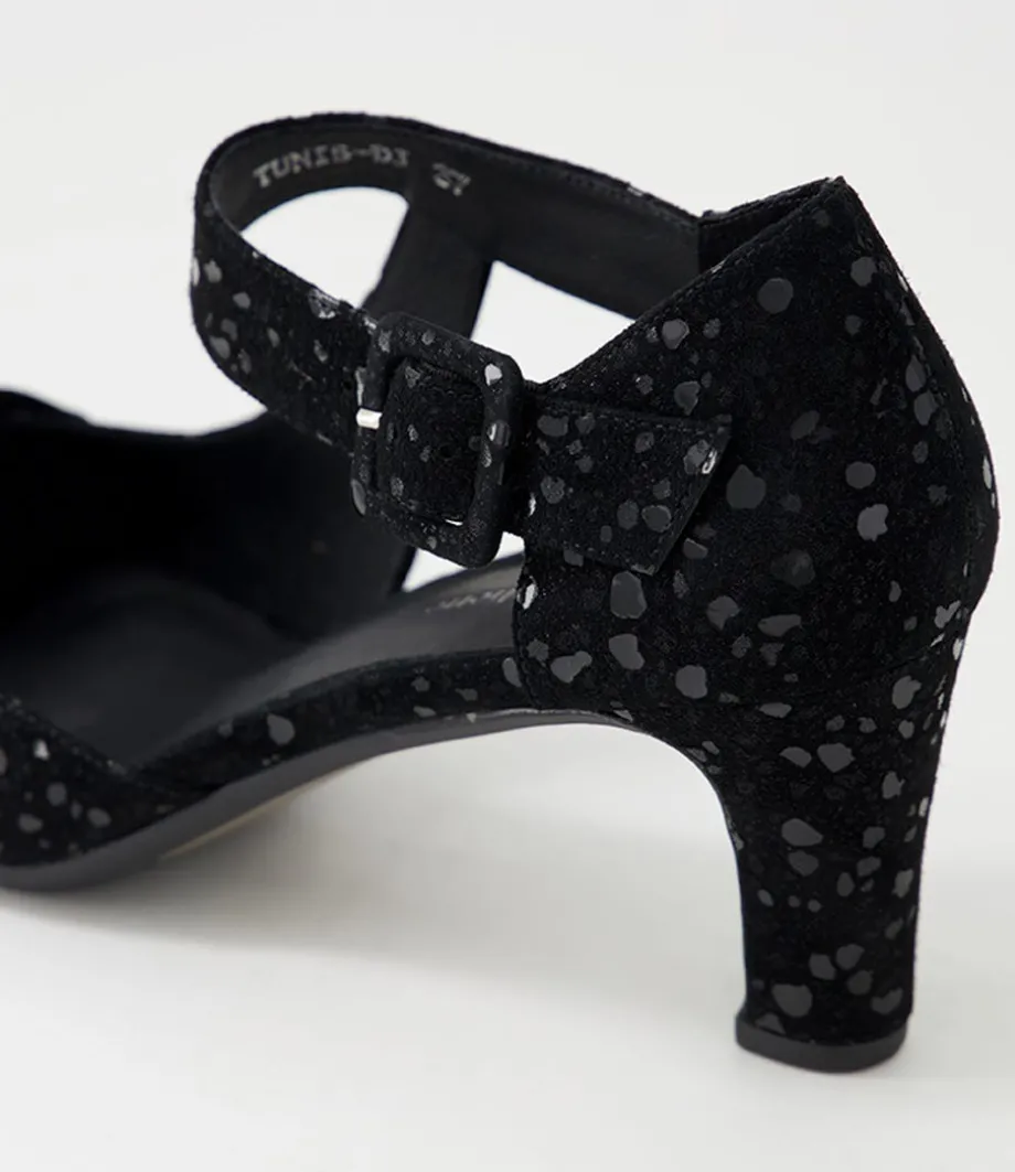 Tunis Black Sparkle Suede Mary Jane Heels