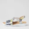 Udhays W Navy Silver Floral Leather Elastic Sandals