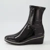 Unax Black Stretch Patent Pu Ankle Boots