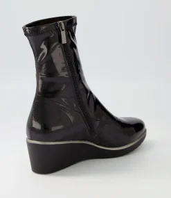 Unax Black Stretch Patent Pu Ankle Boots