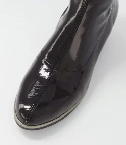 Unax Black Stretch Patent Pu Ankle Boots
