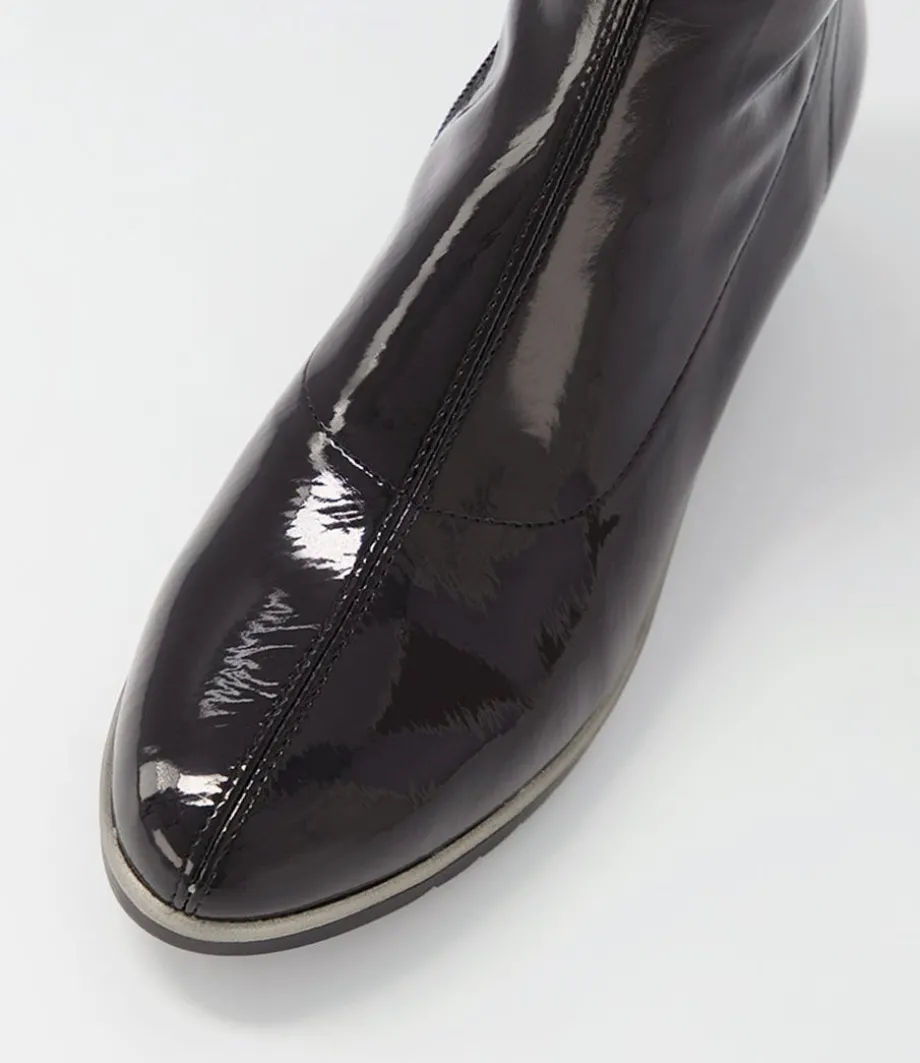 Unax Black Stretch Patent Pu Ankle Boots