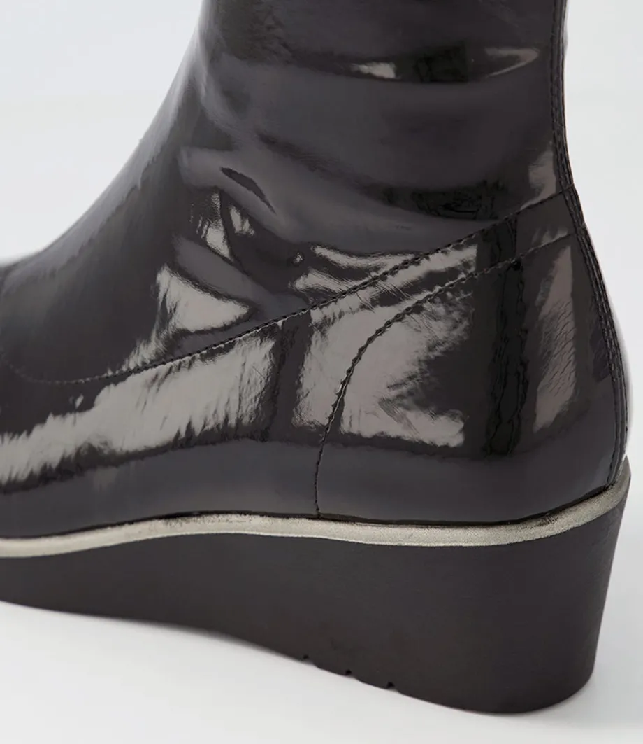 Unax Black Stretch Patent Pu Ankle Boots