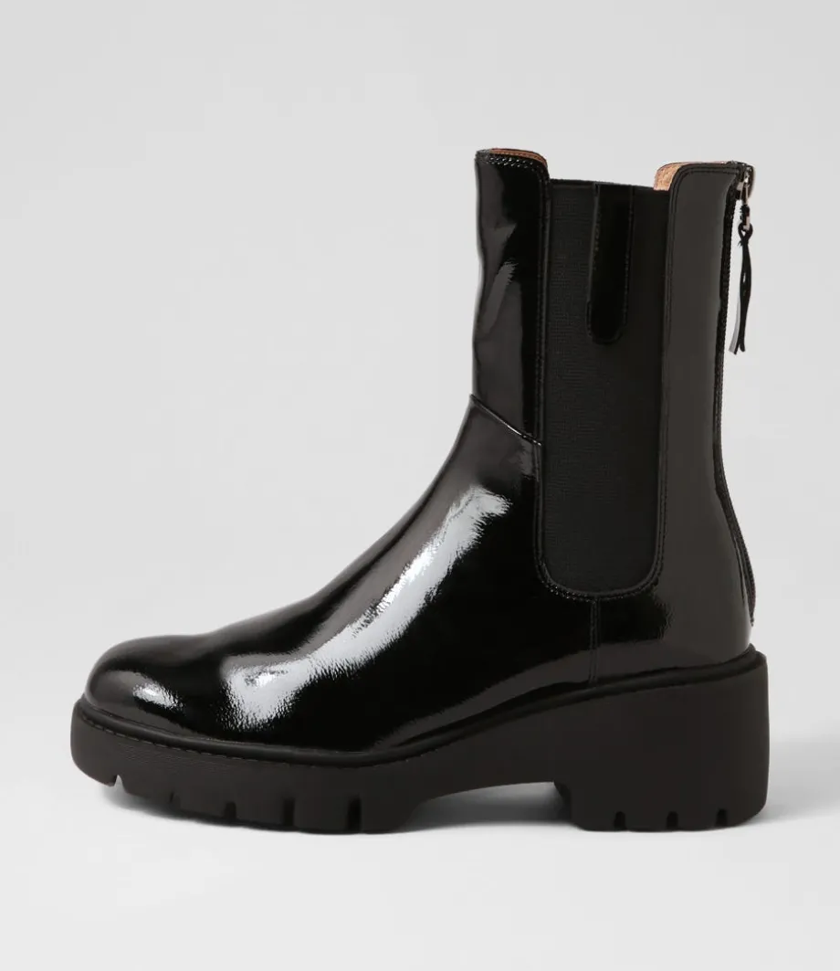 Unita Black Patent Leather Chelsea Boots
