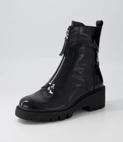 Uruba Black Patent Leather Ankle Boots