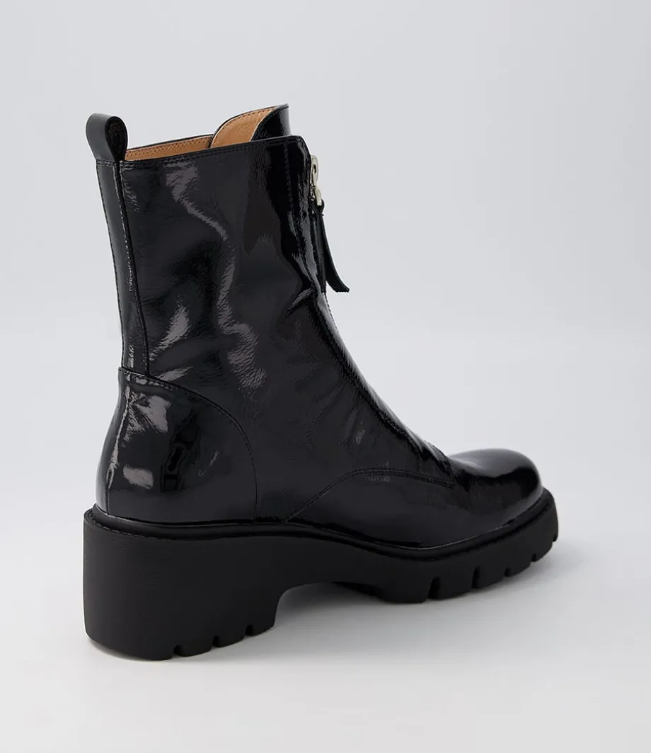 Uruba Black Patent Leather Ankle Boots