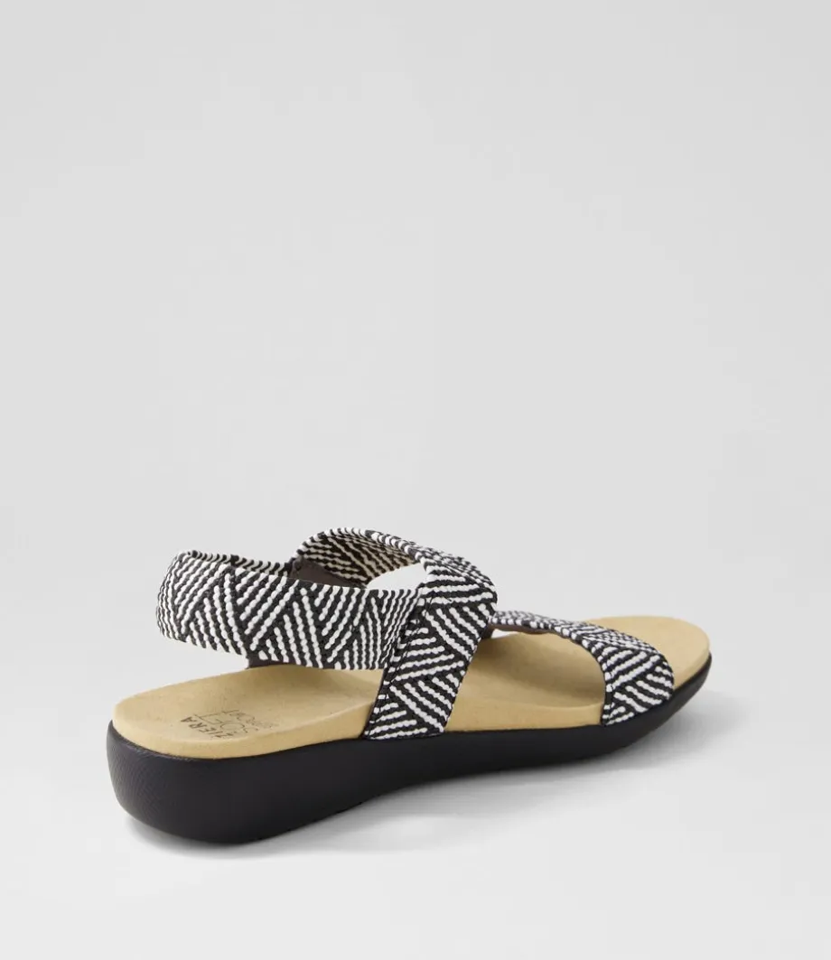 Usaid W Black Beige Woven Elastic Sandals