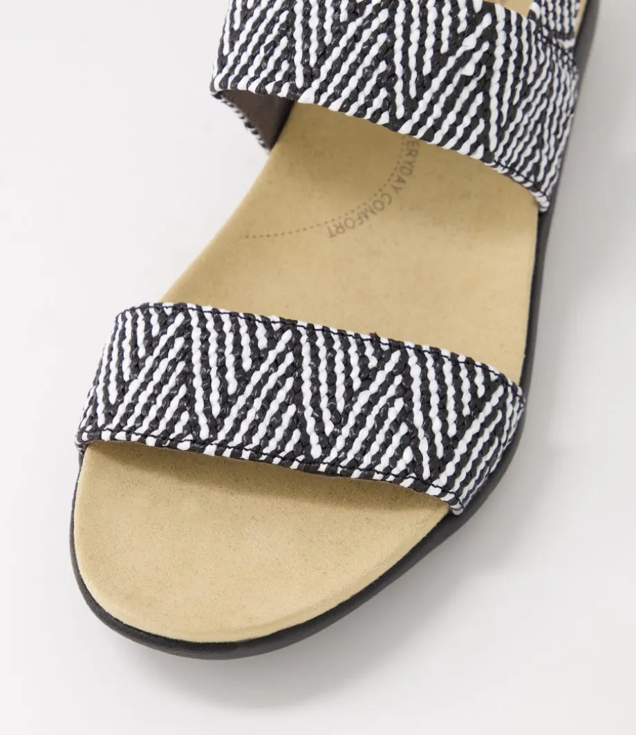 Usaid W Black Beige Woven Elastic Sandals