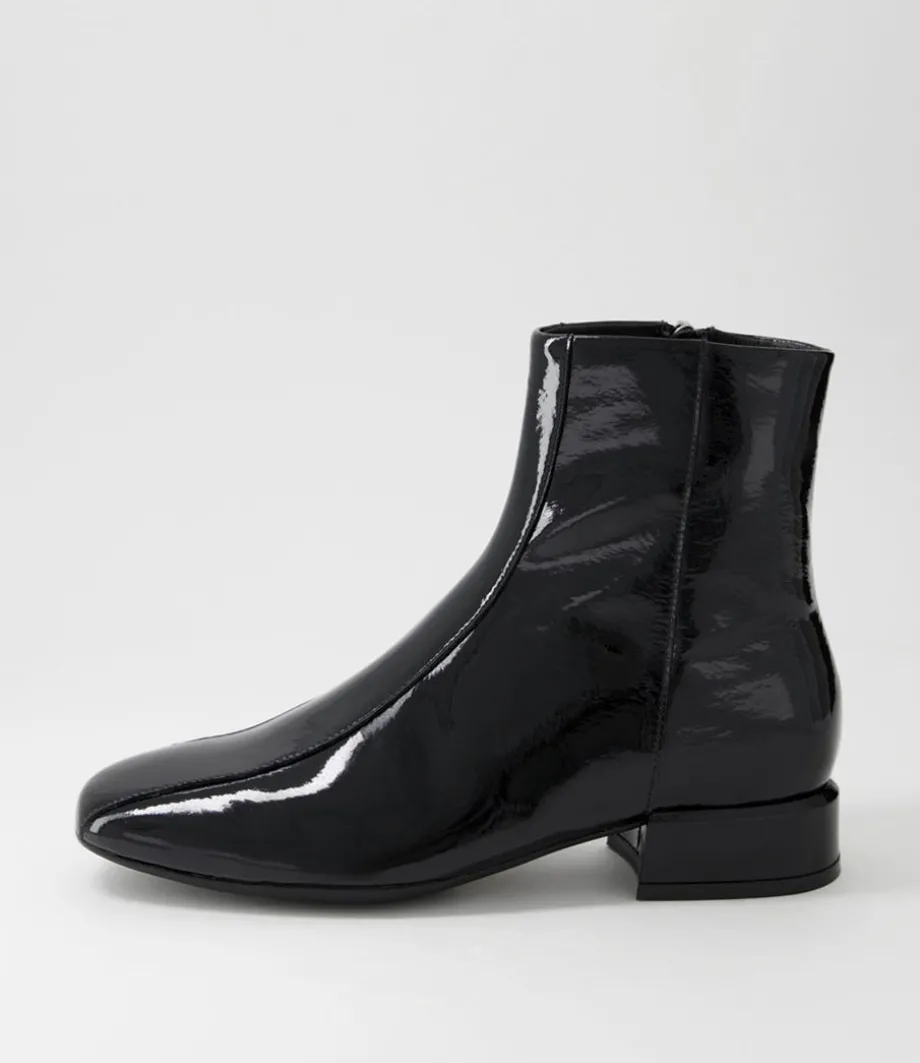 Vamee Black Patent Leather Ankle Boots