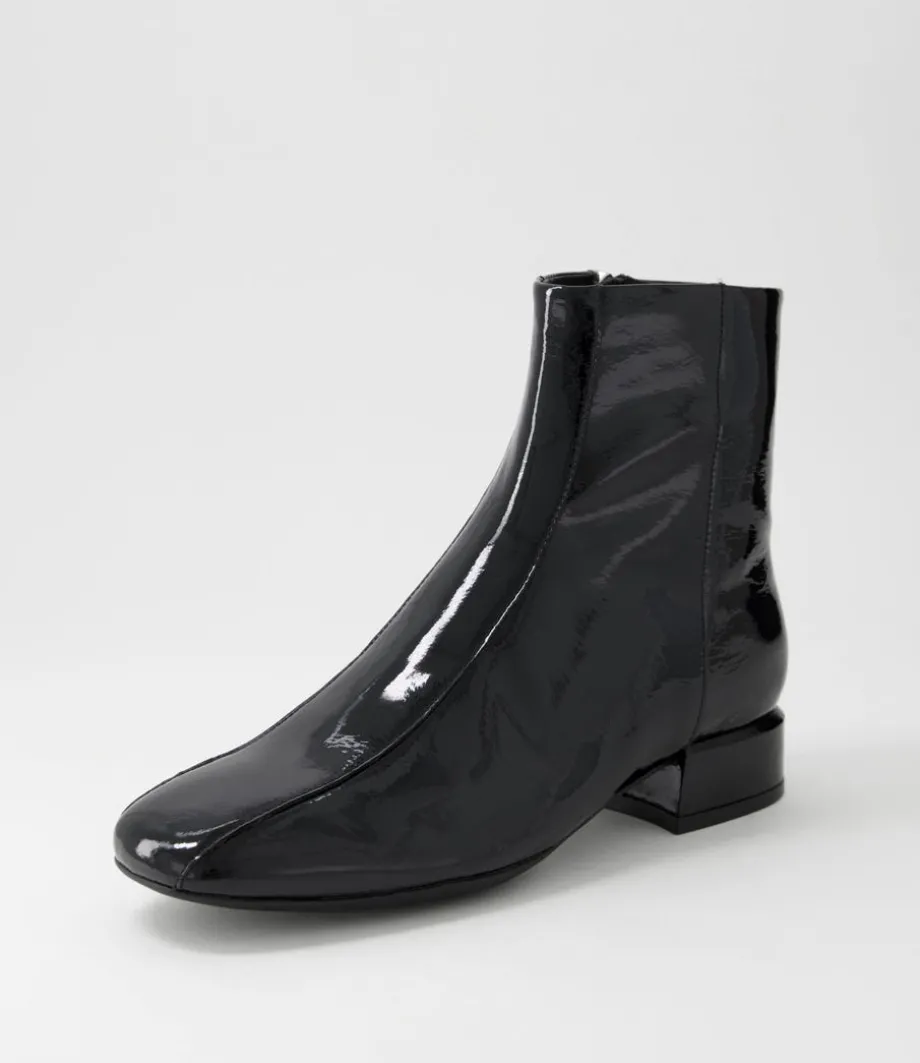 Vamee Black Patent Leather Ankle Boots