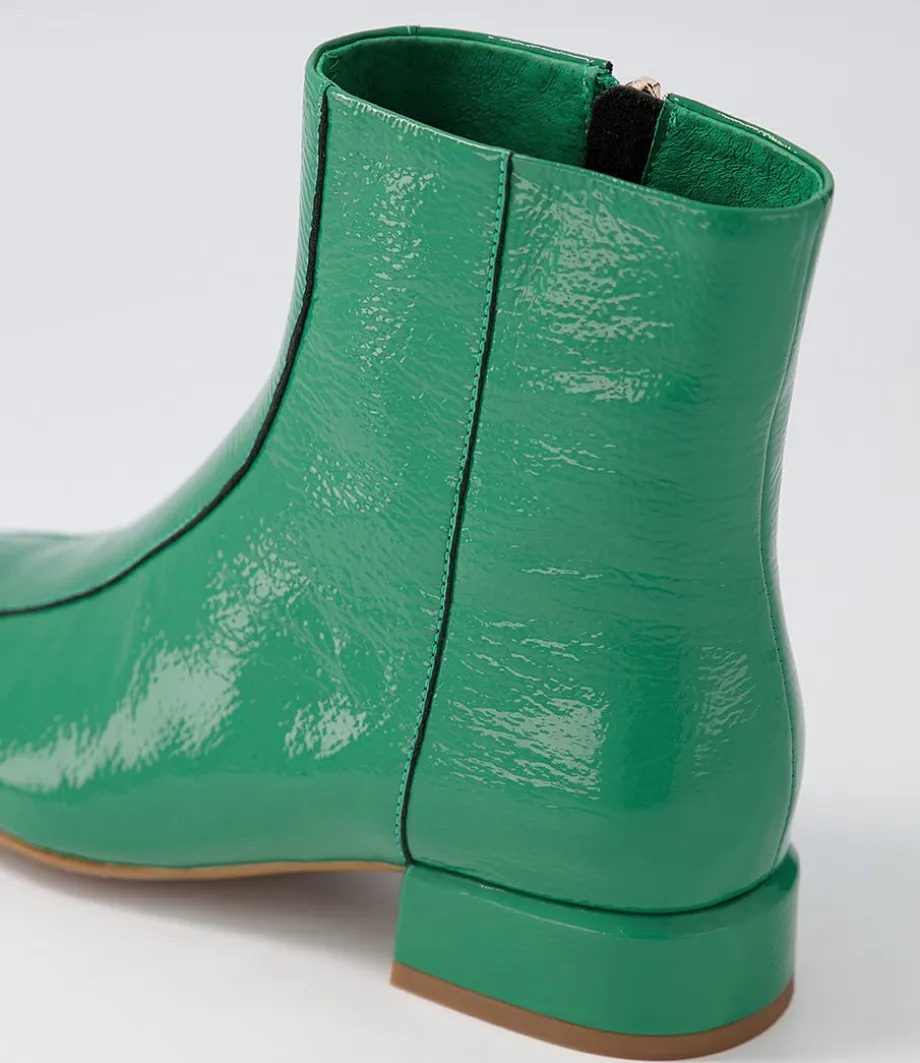 Vamee Dark Emerald Patent Leather Ankle Boots