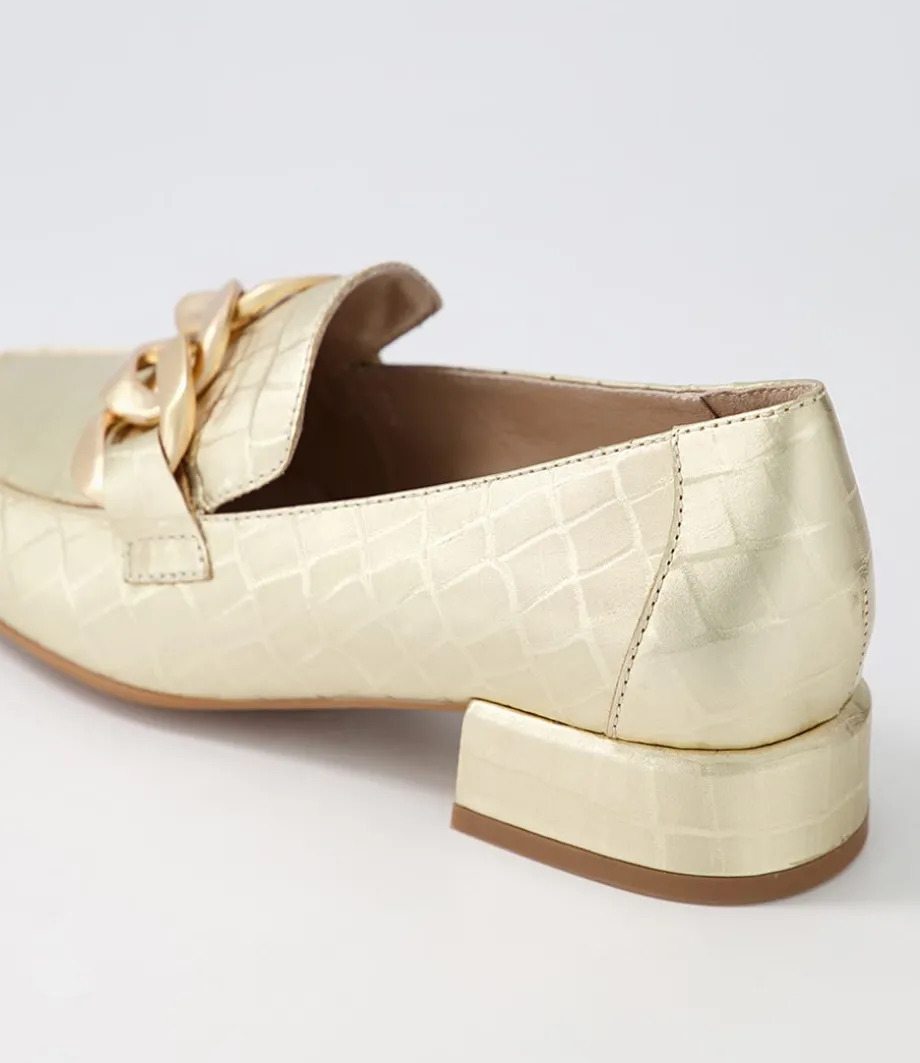 Vivandy Gold Croc Leather Heels
