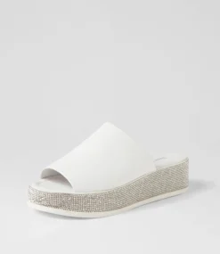 Waidest White Leather Slides