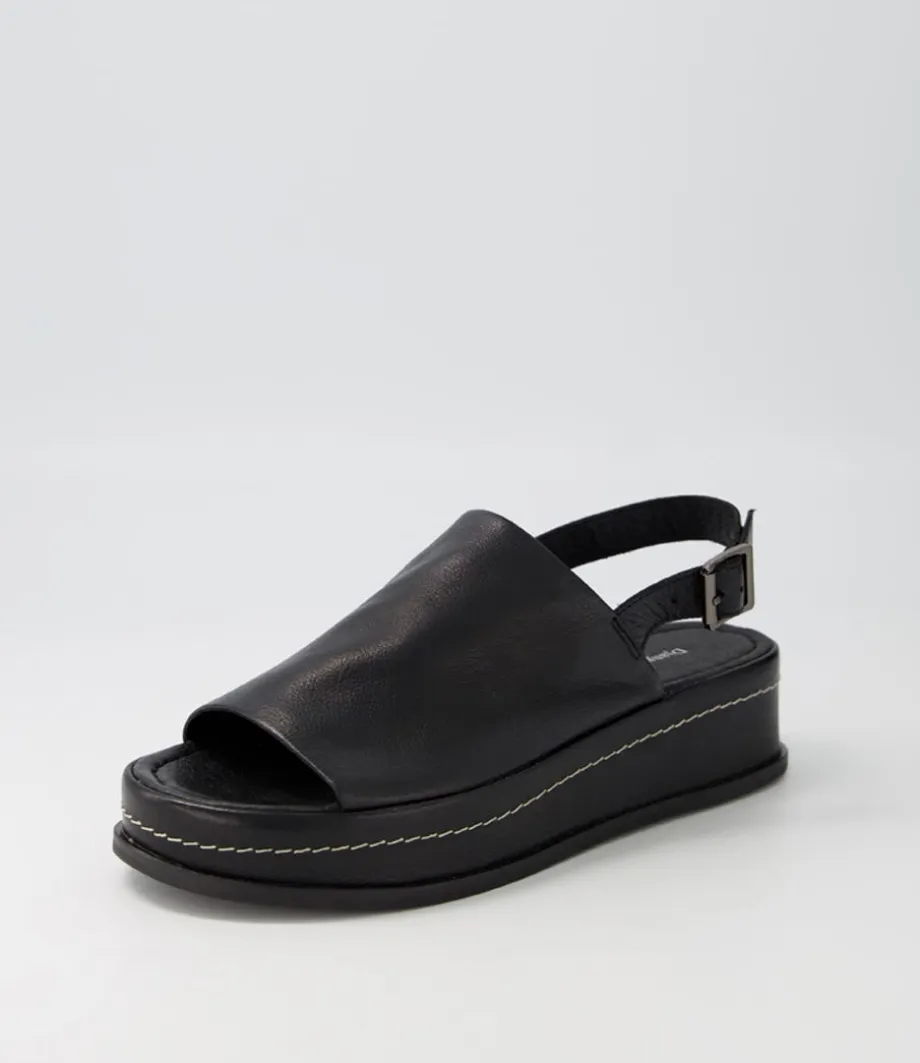 Walsat Black Leather Sandals