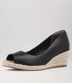 Whispa W Black Leather Espadrilles