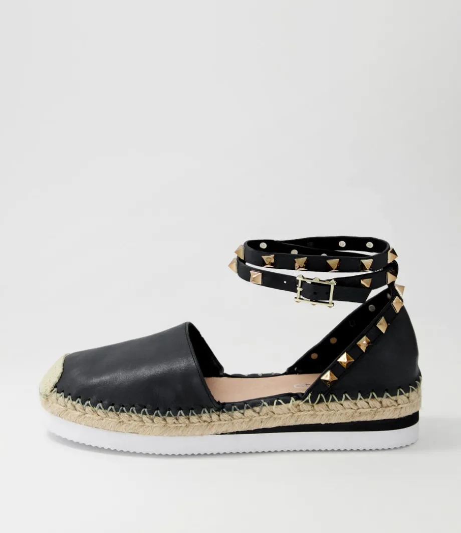 Wiela Black Leather Espadrilles
