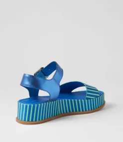 Wilburt Blue Emerald Stripe Leather Sandals