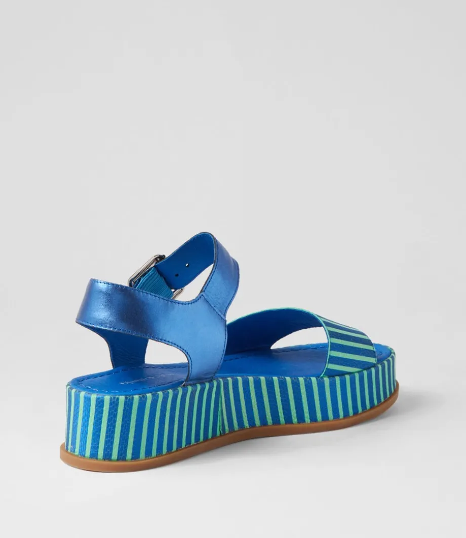Wilburt Blue Emerald Stripe Leather Sandals
