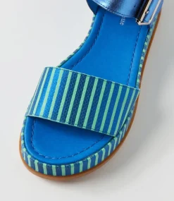 Wilburt Blue Emerald Stripe Leather Sandals