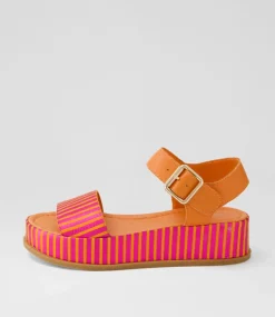 Wilburt Fuchsia Orange Stripe Leather Sandals