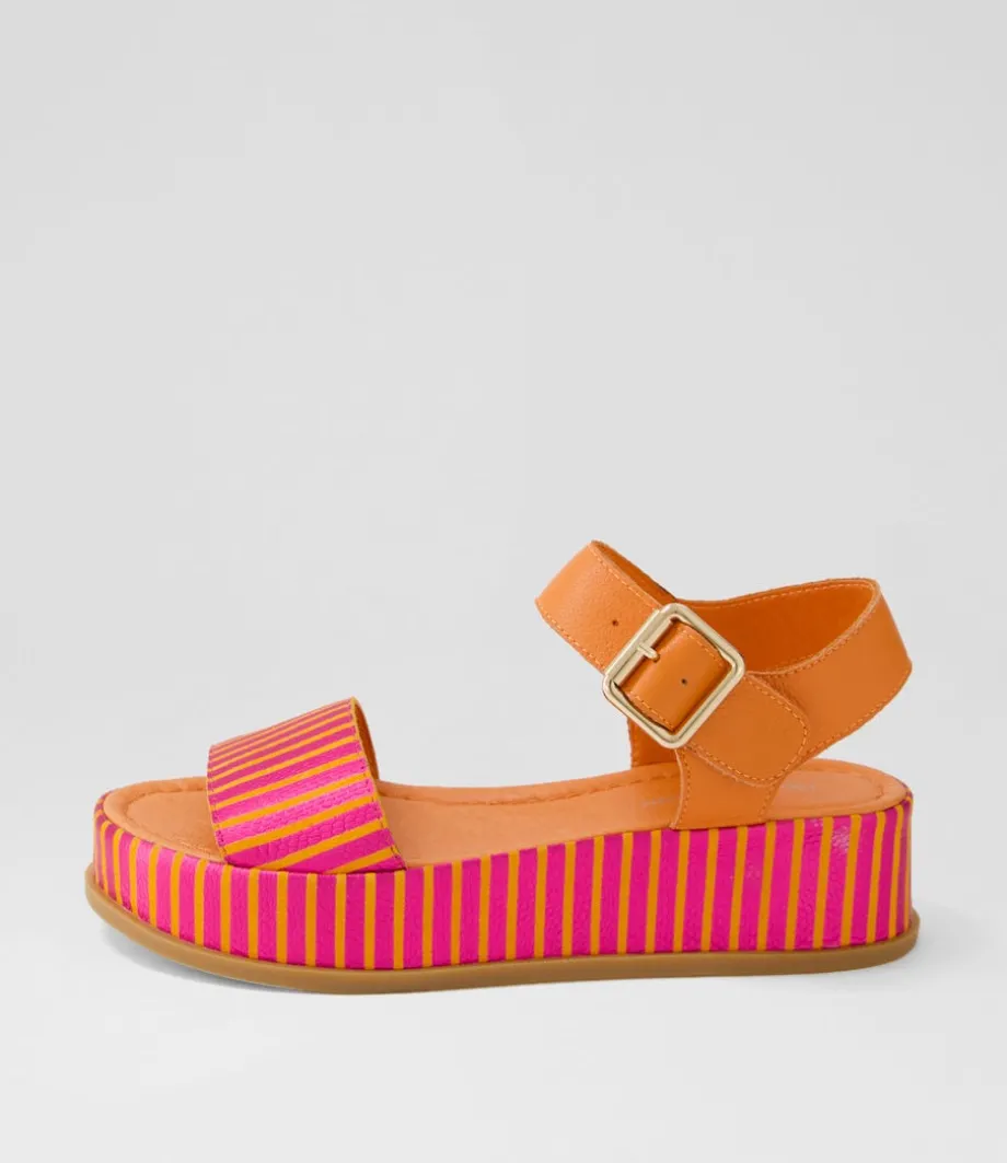 Wilburt Fuchsia Orange Stripe Leather Sandals
