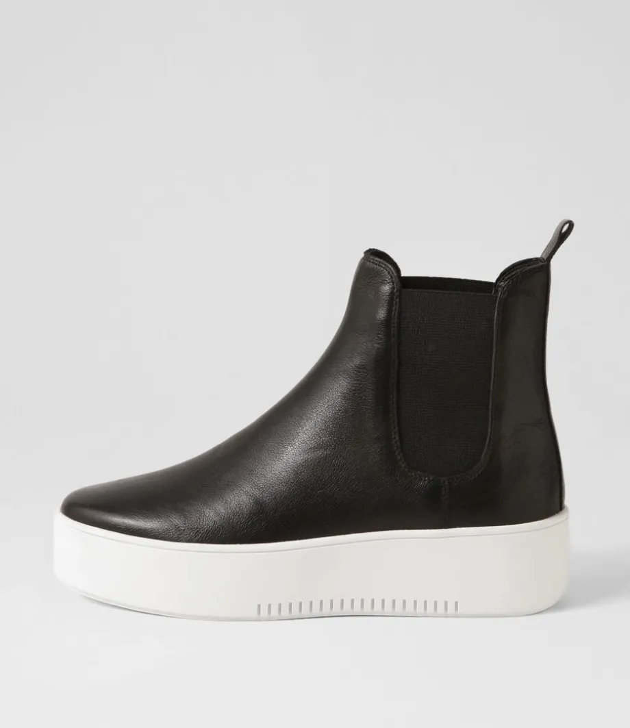 Wylder Black White Leather Elastic Chelsea Boots