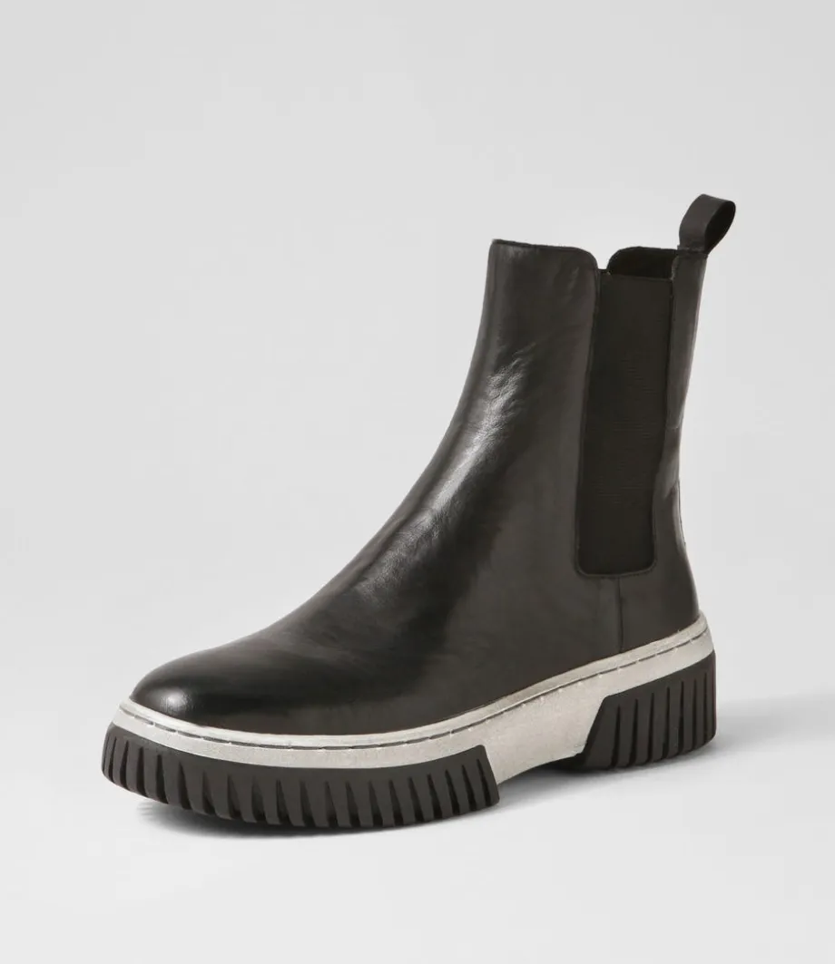 Yaella Black White Leather Chelsea Boots