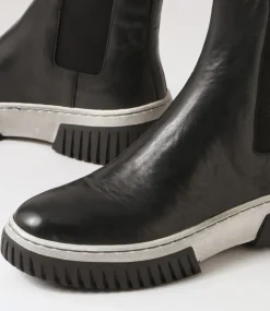 Yaella Black White Leather Chelsea Boots