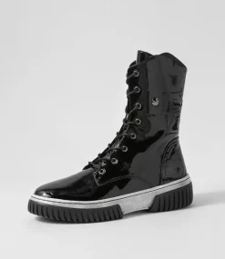Yaintly Black White Patent Ankle Boots