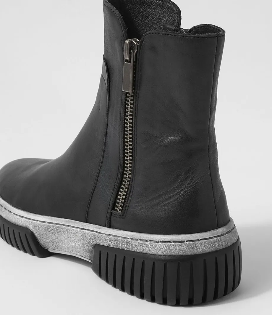 Yeliza Black White Leather Ankle Boots
